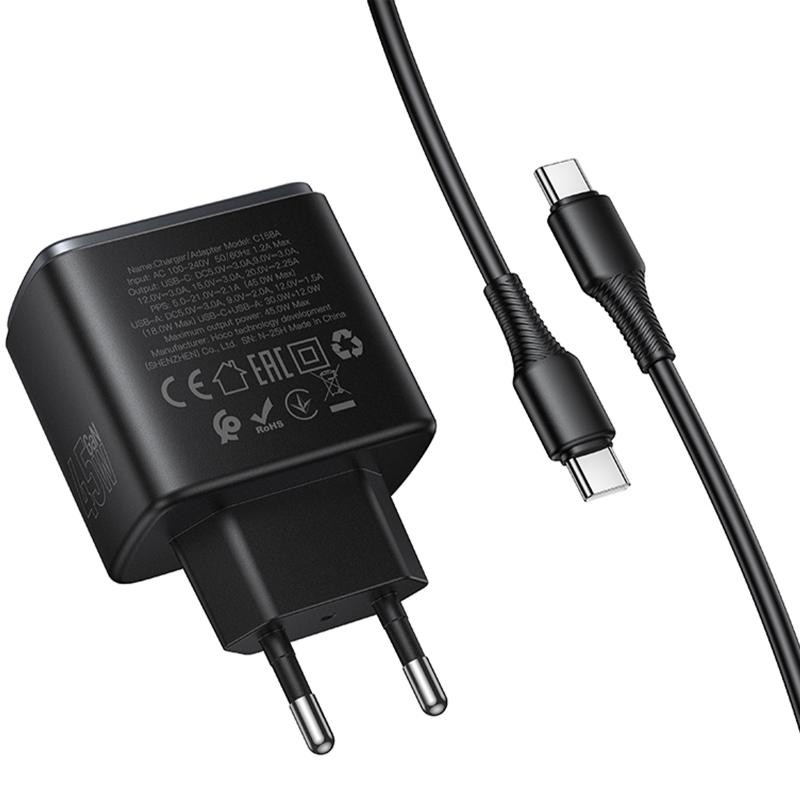СЗУ Hoco C158A Upgrade PD45W (1USB-A/1C) + кабель Type-C to Type-C Херсон - зображення 6