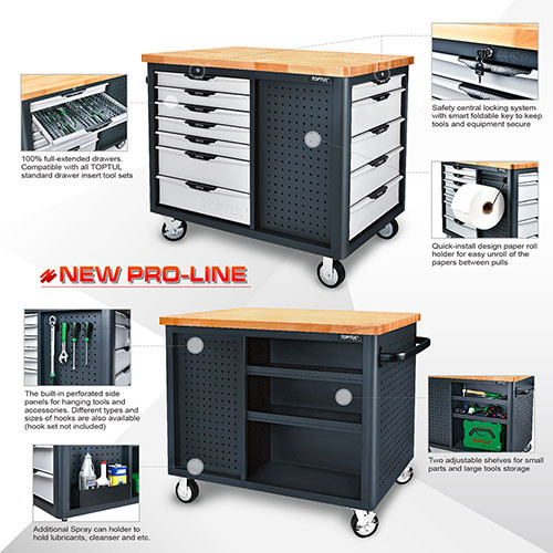 Мобильный верстак-тележка на колесах 12 секций, 3 открытые полки TOPTUL TCDB1203 Харків - зображення 2