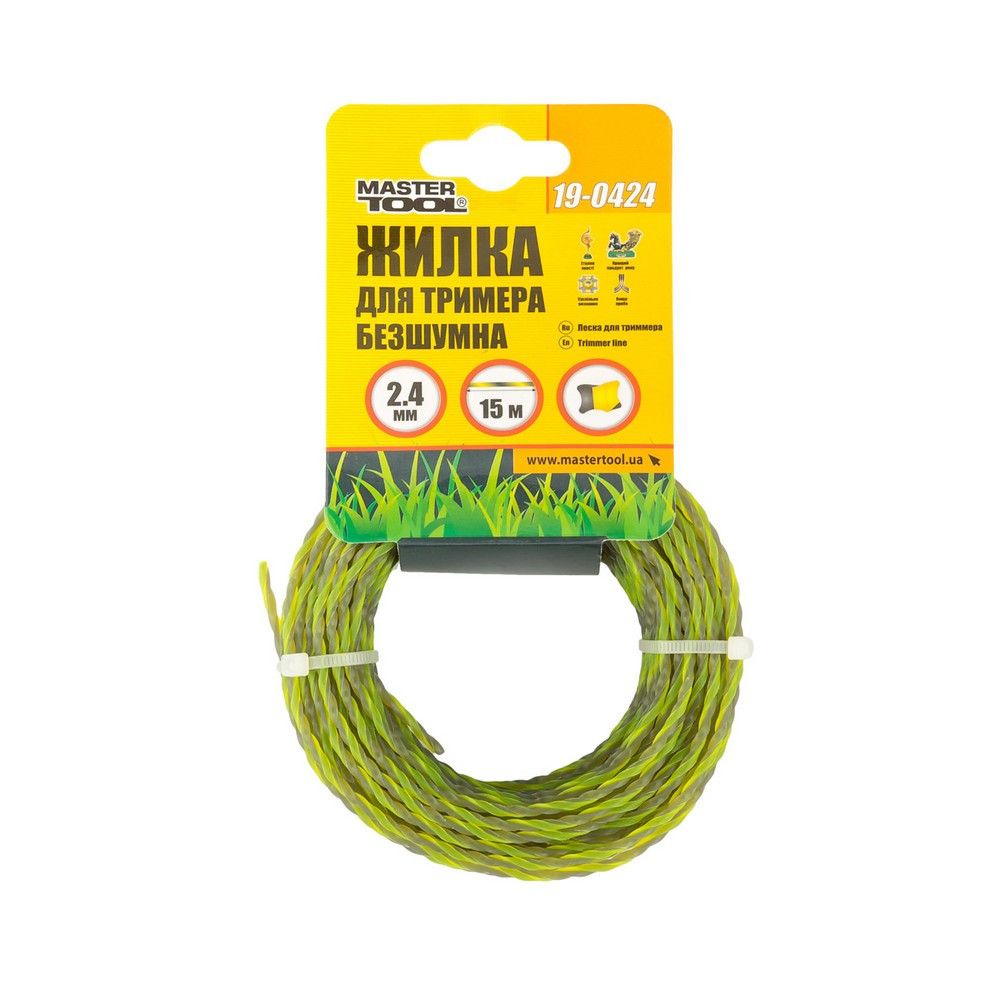 Леска для триммера бесшумная MASTERTOOL SPIRAL SQUARE 2.40 мм 15 м двухцветная 19-0424 Харків - зображення 2