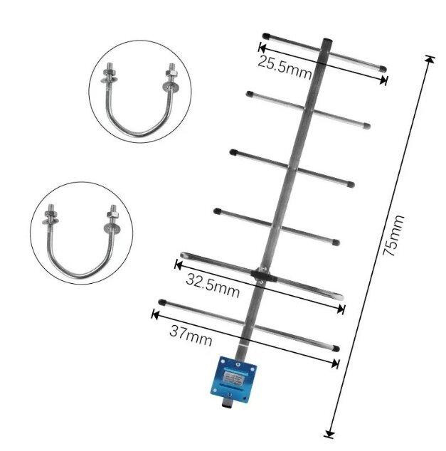Антенна Yagi 370-450 МГц 11 дБ, до 25 Вт, кабель RG 58U 3 м с SMA-male разъемом. Смотрите графики КС Днепр - изображение 1