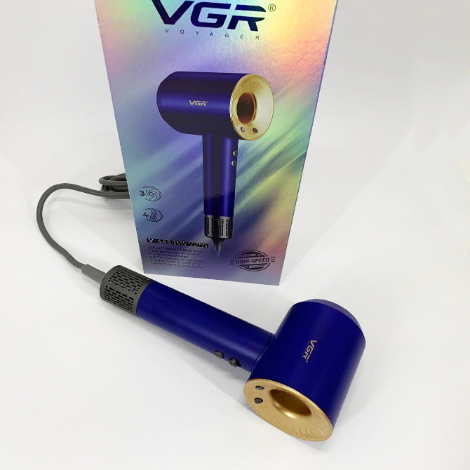 Фен професійний VGR V-445 BLUE, 3 рівні обдування, 4 рівні температури, 1600 Вт Харків - зображення 7