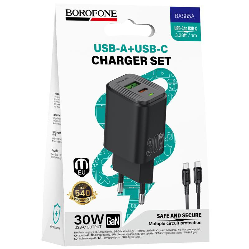 СЗУ Borofone BAS85A Star PD30W+QC3.0 (1USB-A/1C) + кабель Type-C to Type-C Херсон - зображення 2