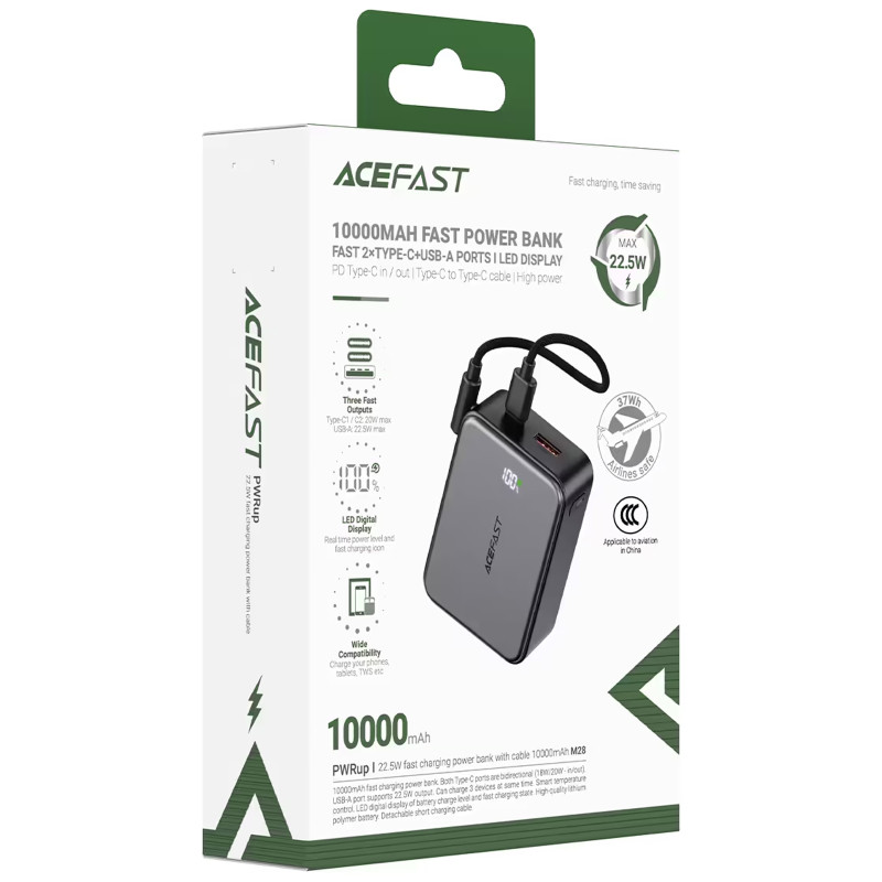 Портативное ЗУ Power Bank Acefast M28 22.5W with cable 10000 mAh Херсон - изображение 5