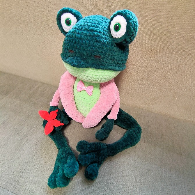 Жаба жабка зелена 55 см іграшка м'яка в'язана гачком ручна робота Нововолынск - изображение 4