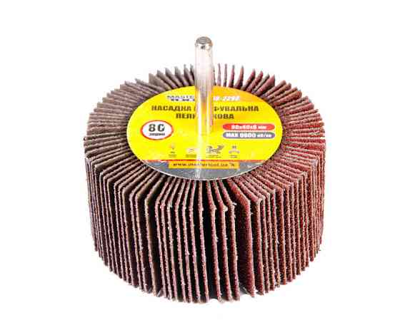 Насадка шлифовальная лепестковая MASTERTOOL зерно 80 80х40 мм со стержнем 6 мм 08-2298 Харків