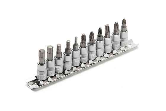 Набор головок торцевых MASTERTOOL ¼" с отверточными насадками PH1-2-3/ PZ1-2-3/ HEX3-4-5-6-7 CrV 11  Харків