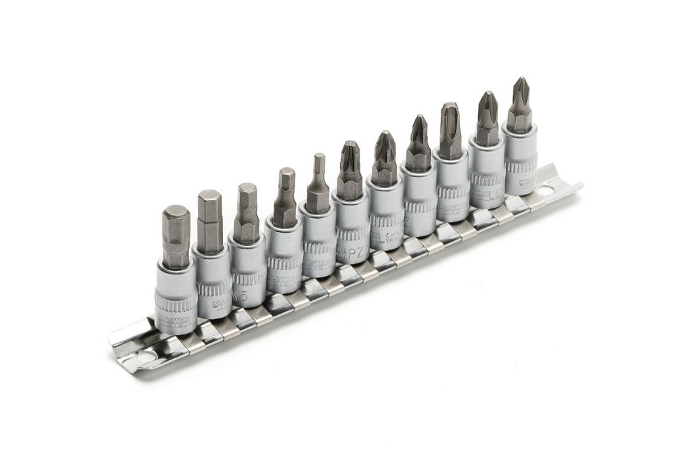 Набор головок торцевых MASTERTOOL ¼" с отверточными насадками PH1-2-3/ PZ1-2-3/ HEX3-4-5-6-7 CrV 11  Харків - зображення 4