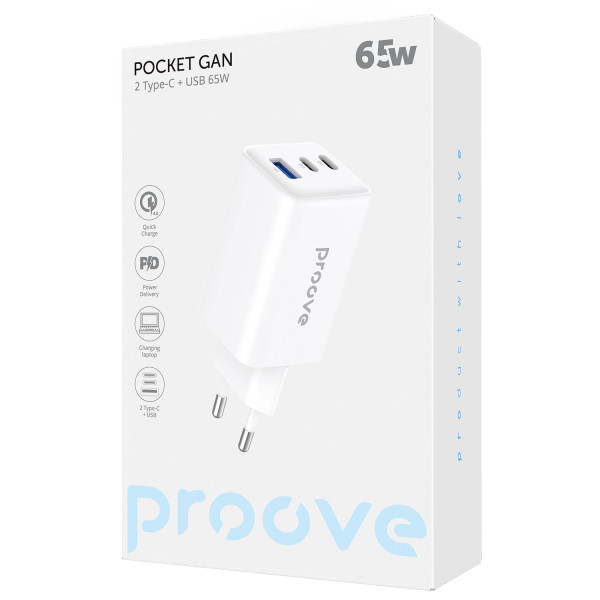 Мережевий зарядний пристрій Proove Pocket GaN 65W (2Type-C + USB) White (WCPG65121202) (Код товару:3 Харків - зображення 2