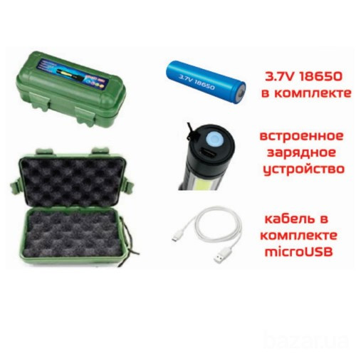 Фонарик Vargo VL679 1LED + боковое свечение COB, zoom, встроенный аккумулятор, USB, 150х33mm, алюмин Винница - изображение 3