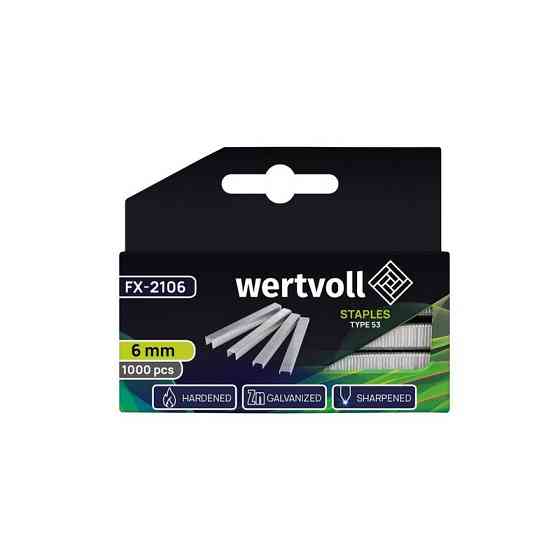 Скобы закаленные WERTVOLL R53 6 мм/11.3х0.75 мм 1000 шт FX-2106 Харків