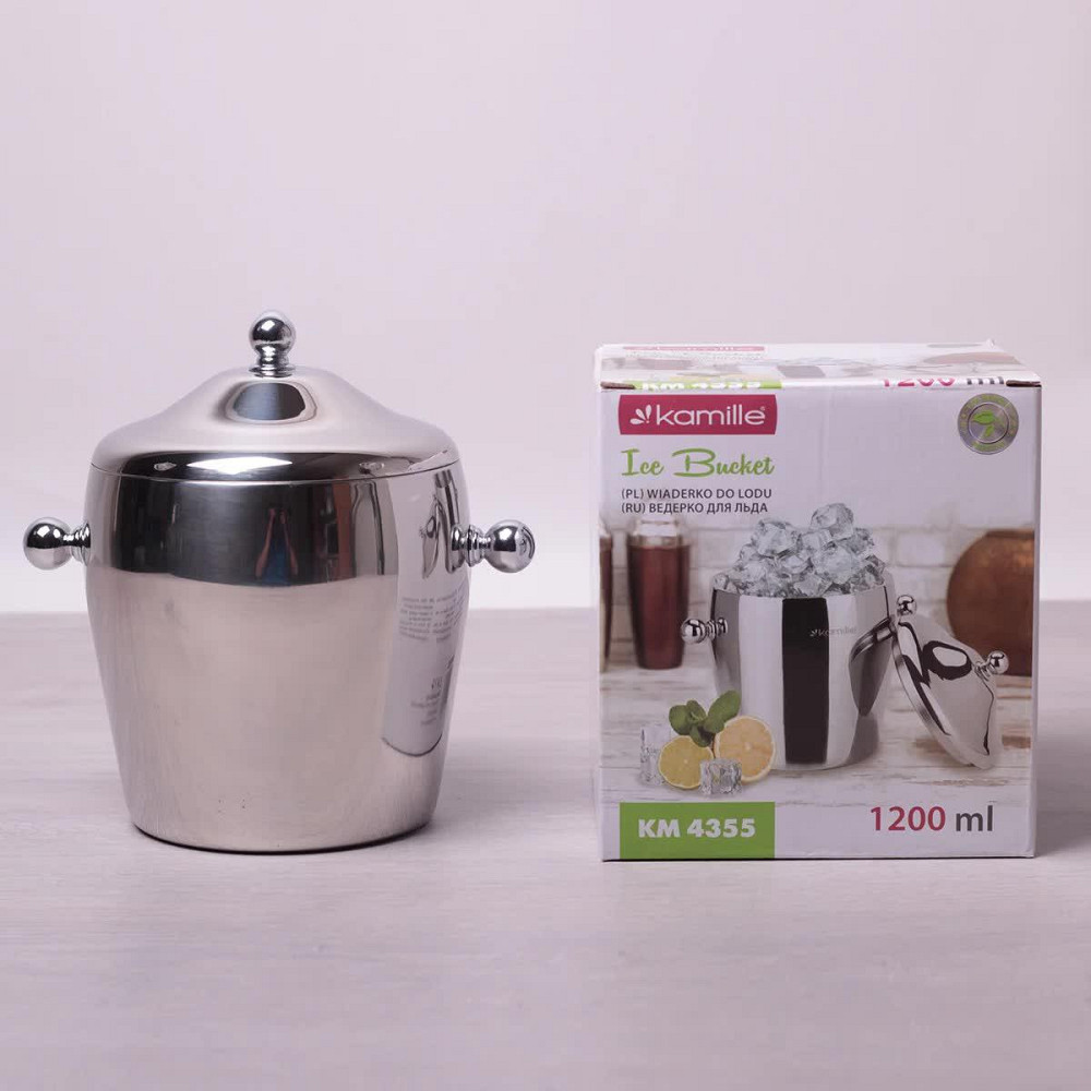 Ведро для льда и шампанского Kamille с крышкой из нержавеющей стали 1200 мл Одеса - зображення 4