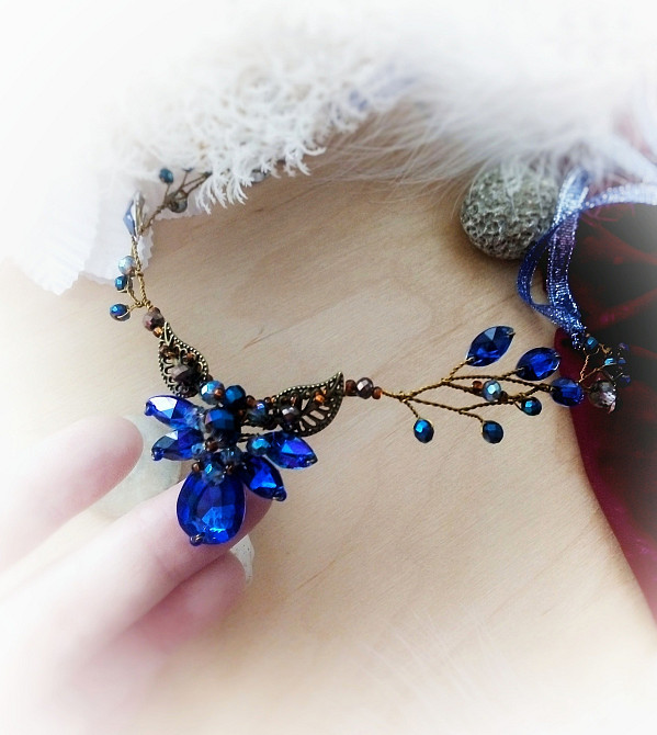 Эльфийская ветка диадема налобное украшение синий бронза винтаж косплей обруч фэнтези фея Луцьк - зображення 1