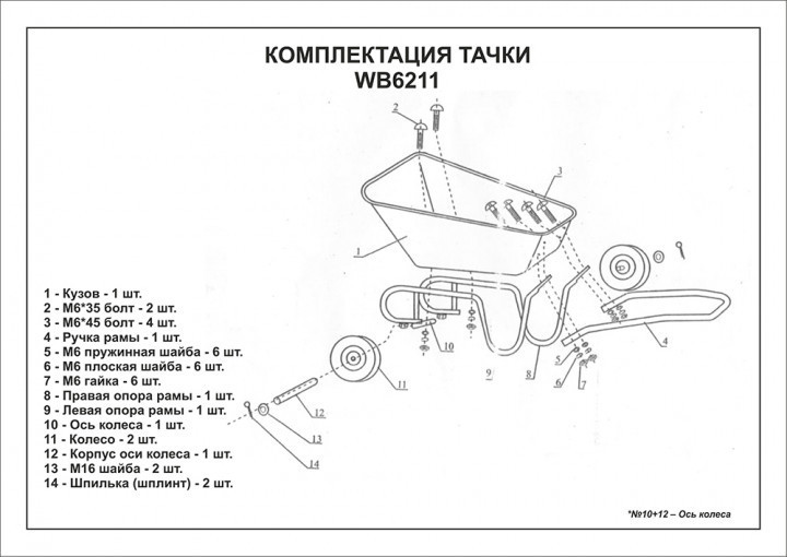 Тачка садовая двухколесная FORTE WB6211 объем вода/песок 65/140 л, грузопод-сть 100 кг (33307) Самов Київ - зображення 7