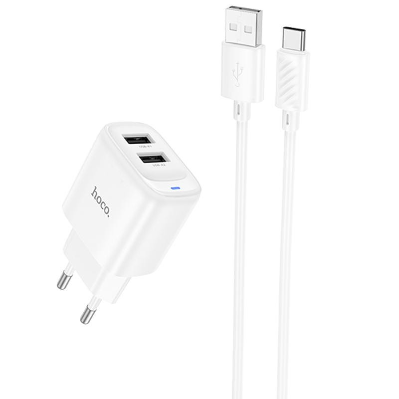 СЗУ Hoco C141A Smart 2.1A (2USB-A) + кабель USB to Type-C Херсон - зображення 1