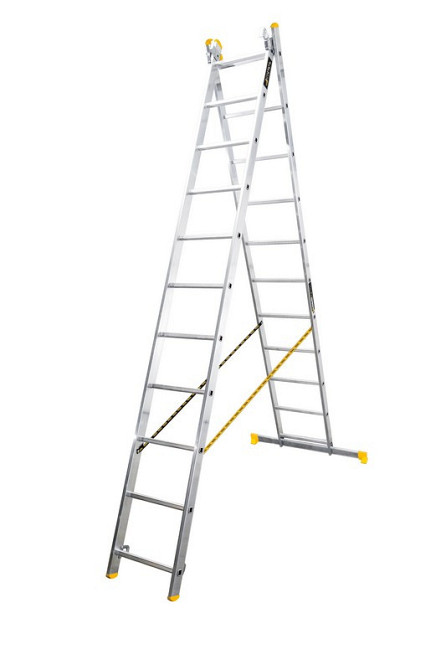 Лестница алюминиевая MASTERTOOL двухсекционная комбинированная 2х11 ступеней h=5330 мм max 150 кг 79 Харьков - изображение 1