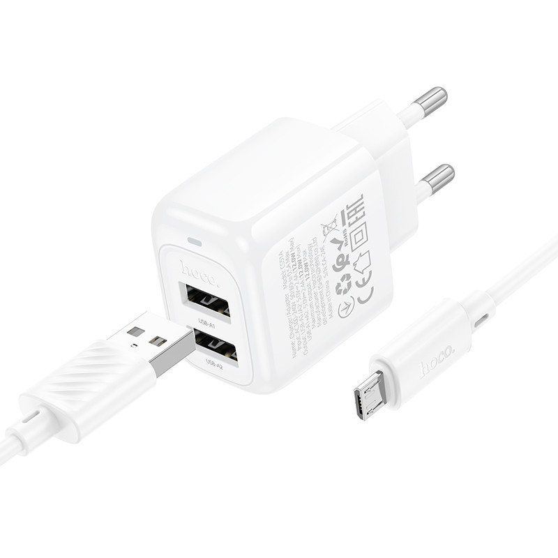 СЗУ Hoco CS51A Surplus (2USB-A) + кабель USB to MicroUSB Херсон - изображение 2