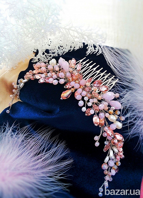 Лотос гілочка гребінь заколка нюдовий рожевий прикраса у волосся випускний веірній аксесуар Луцк - изображение 6