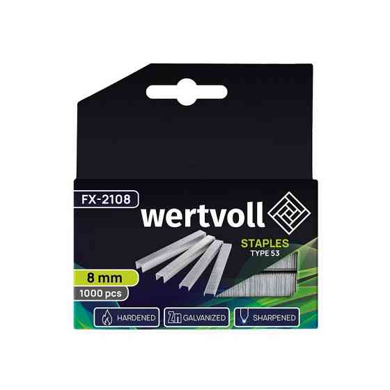 Скобы закаленные WERTVOLL R53 8 мм/11.3х0.75 мм 1000 шт FX-2108 Харьков
