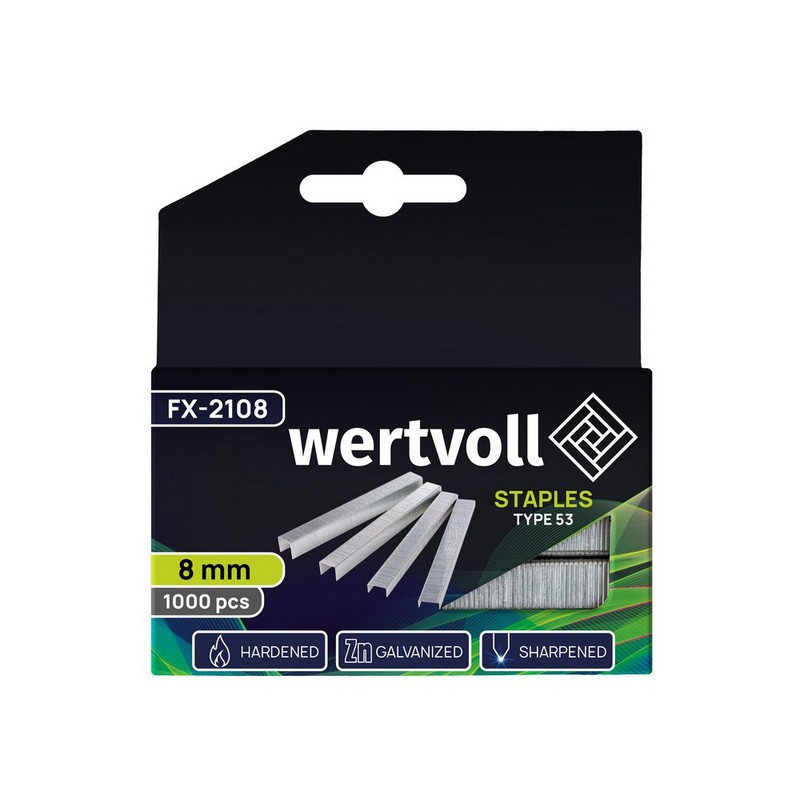 Скобы закаленные WERTVOLL R53 8 мм/11.3х0.75 мм 1000 шт FX-2108 Харьков - изображение 2