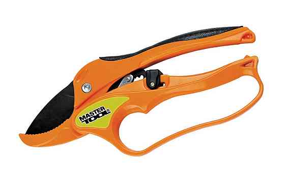 Секатор садовый MASTERTOOL с наковальней храповый 200 мм ручки из алюминия с покрытием TPR лезвие те Харків