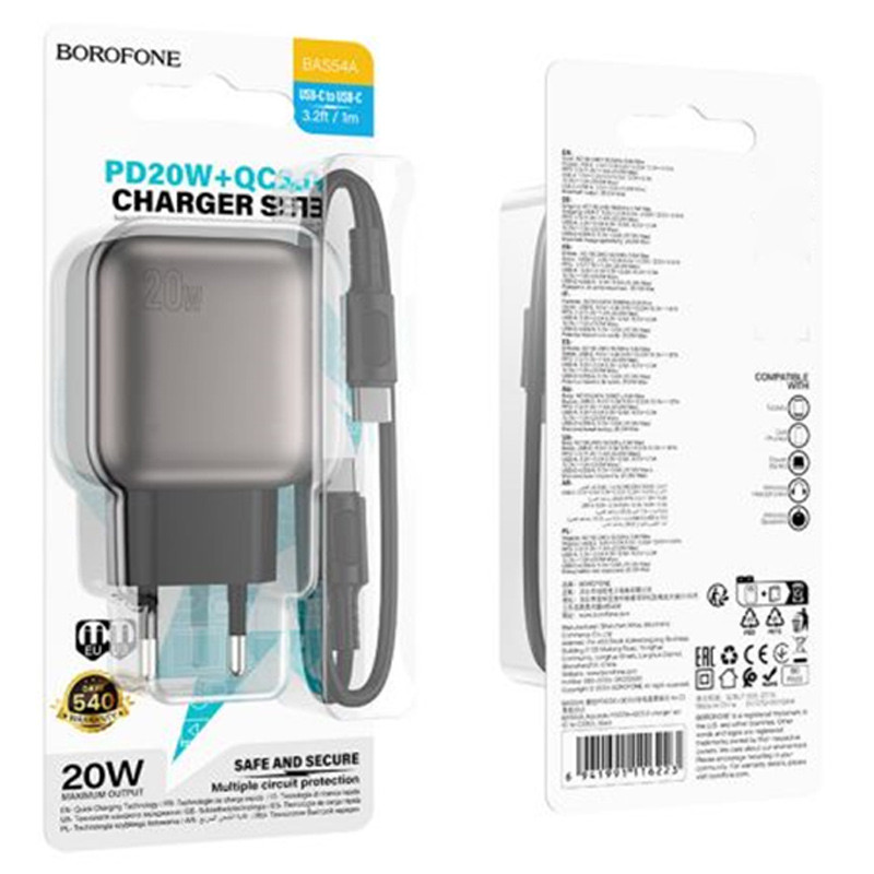 СЗУ Borofone BAS54A Absolute PD20W+QC3.0 (1USB-A/1C) + кабель Type-C to Type-C Херсон - зображення 3