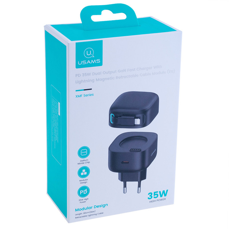СЗУ Usams US-CC209 GaN With Lightning Magnetic Retractable Cable Module XMF Ser. 35W (2USB-C) Херсон - зображення 2