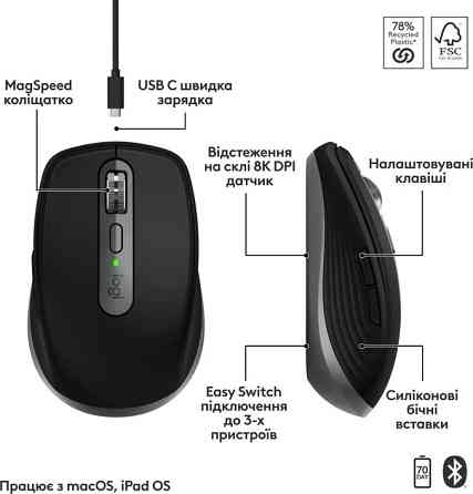 Мышь компьютерная безпроводная Logitech MX Anywhere 3S for Mac Space Gray L910-006947 темно-серая Киев
