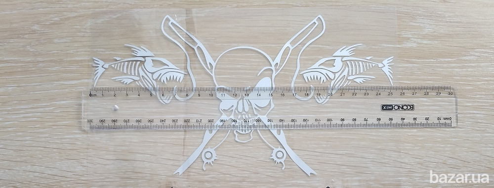 Наклейка на авто Рыбаловный череп Белая светоотражающая Борисполь - изображение 4