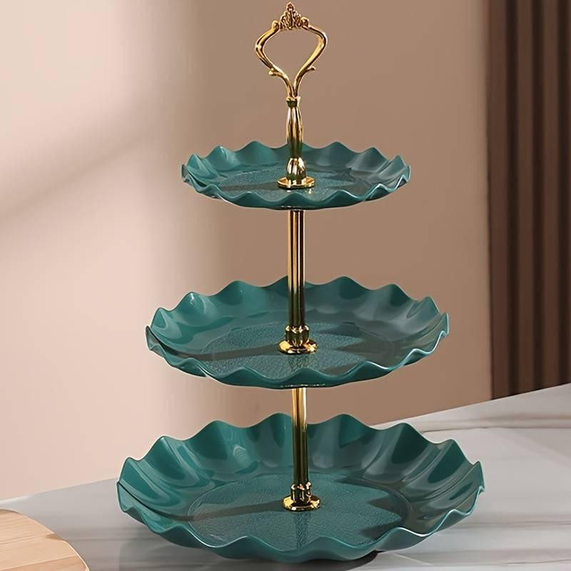 Подставка 3-ярусная Leeseph для десертов, фруктов и бутербродов зеленая с золотом Одесса - изображение 2