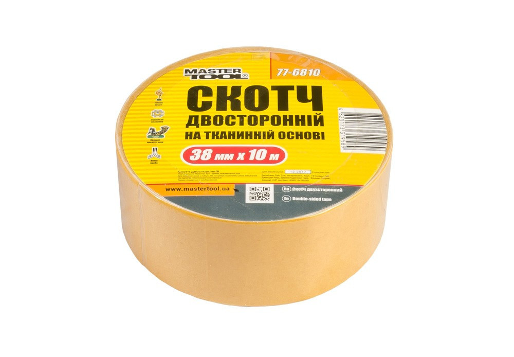 Лента двухсторонняя MASTERTOOL на тканевой основе 38 мм 10 м 77-6810 Харків - зображення 1