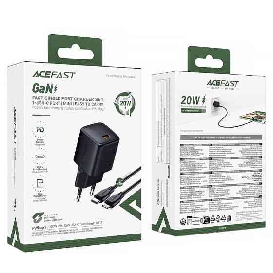 СЗУ Acefast A117 mini PD20W GaN (1USB-C) + кабель Type-C to Lightning Херсон