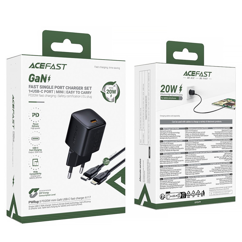 СЗУ Acefast A117 mini PD20W GaN (1USB-C) + кабель Type-C to Lightning Херсон - изображение 6