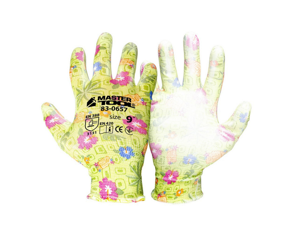 Перчатки бесшовные трикотажные MASTERTOOL "Хризантема" с полиуретановым покрытием ладони 9" 17-20 г  Харків - зображення 1