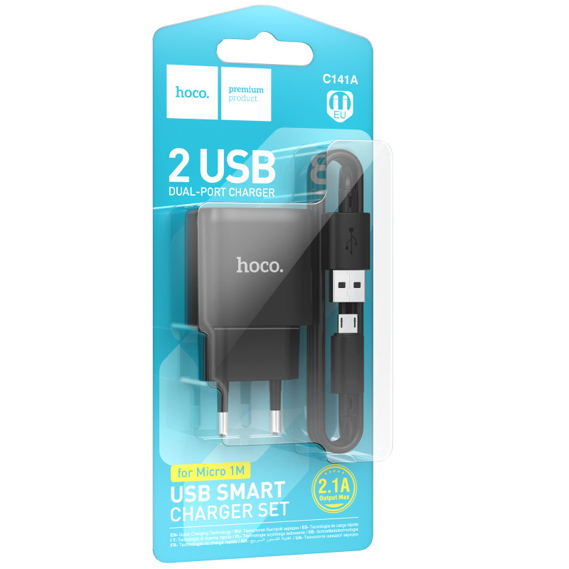СЗУ Hoco C141A Smart 2.1A (2USB-A) + кабель USB to MicroUSB Херсон - зображення 2