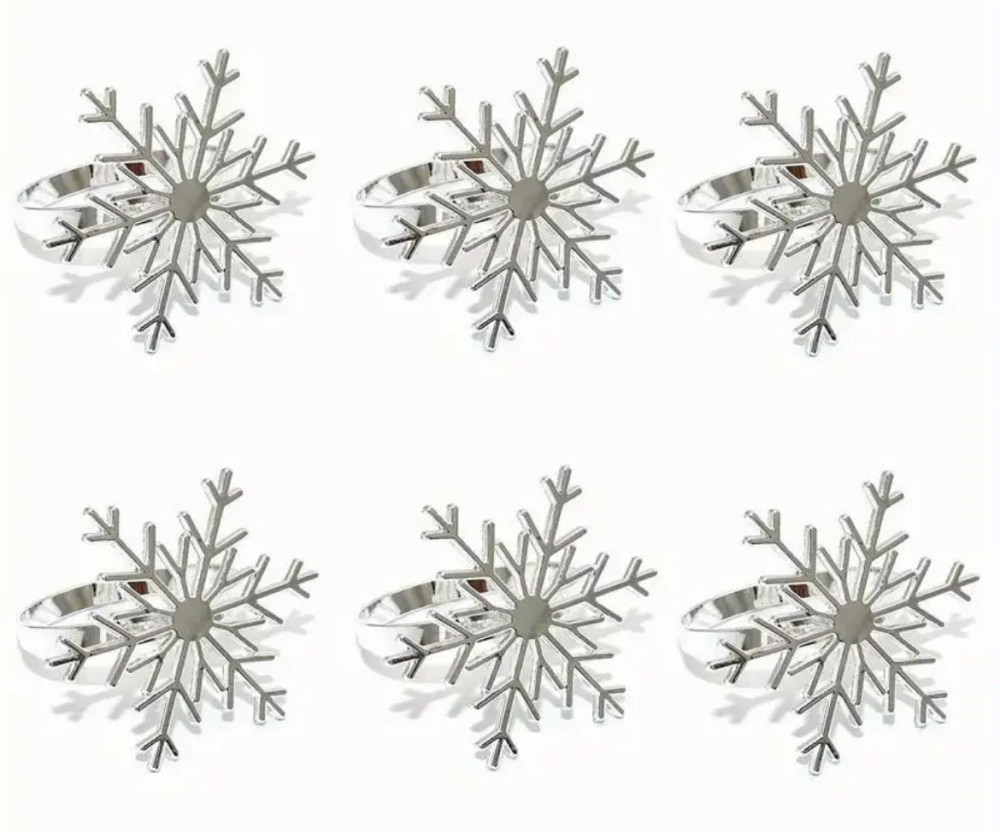 Набор колец для салфеток Leeseph Снежинки 6 шт серебро Одеса - зображення 5
