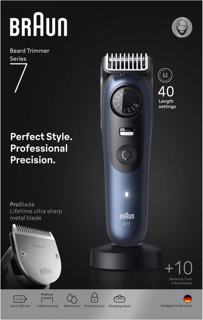 Триммер универсальный Braun Beard Trimmer Series 7 BT7540 4 Вт синий Київ - зображення 6