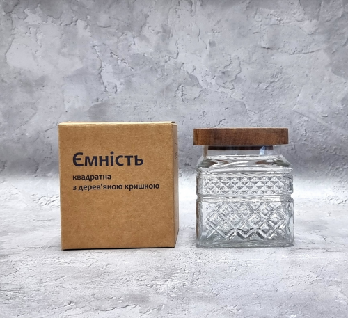 Емкость стеклянная SNT с деревянной крышкой 1л квадрат Одесса - изображение 4