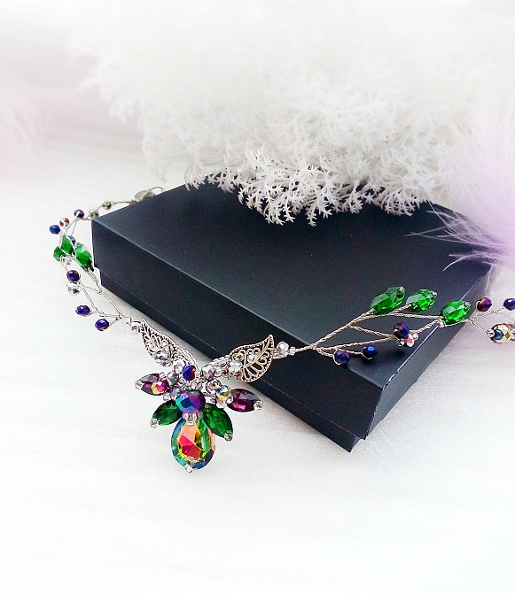 Ельфійський лотос діадема двоколірна аметист зелений бузковий обруч гілка вінок ельф косплей аніме Луцк - изображение 2