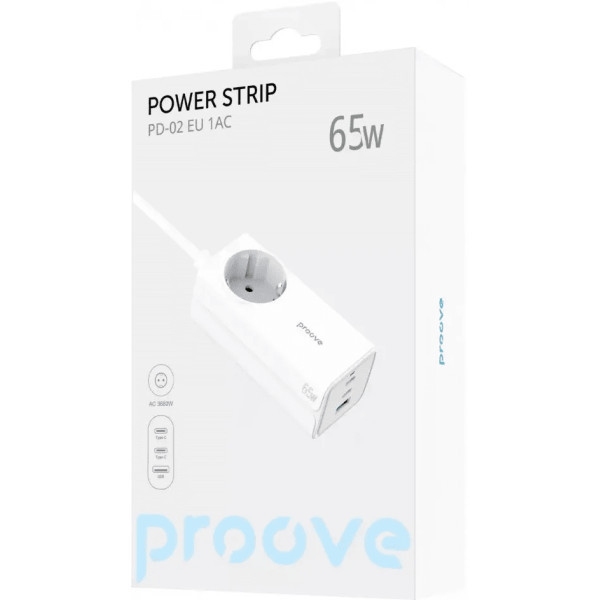 Фільтр живлення Proove Power Strip PD-02 65W (2 Type-C + 1USB) White (PSP165210001) Харків - зображення 7