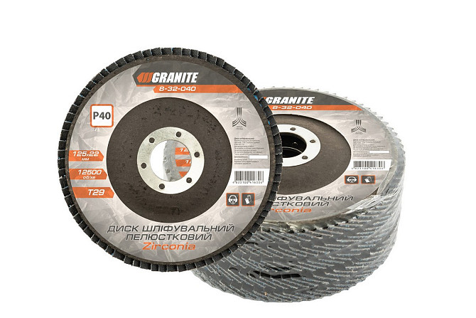 Диск шлифовальный лепестковый конусный GRANITE ZIRCONIA Т29 зерно 40 125х22 мм 5 шт 8-32-040PC Харків - зображення 1