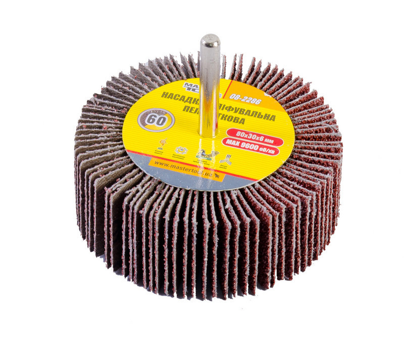 Насадка шлифовальная лепестковая MASTERTOOL зерно 60 80х30 мм со стержнем 6 мм 08-2286 Харків - зображення 1