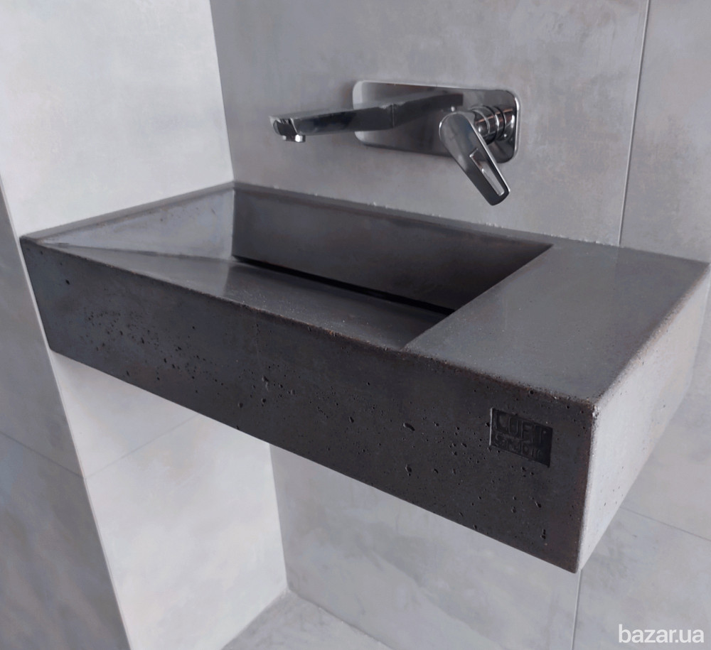 Умывальник бетонный круглый, квадратный, самостоячий, подвесной, из бетона лофт белый серый черный Одеса - зображення 10