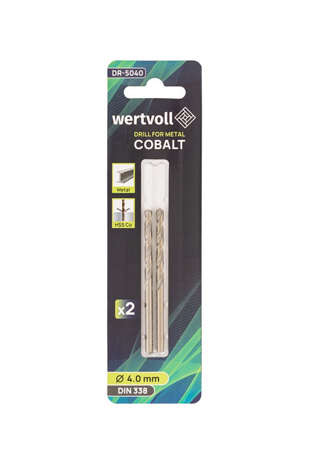 Сверло для металла WERTVOLL HSS 4.0х75 мм COBALT DIN 338 набор 2 шт DR-5040 Харків - зображення 3
