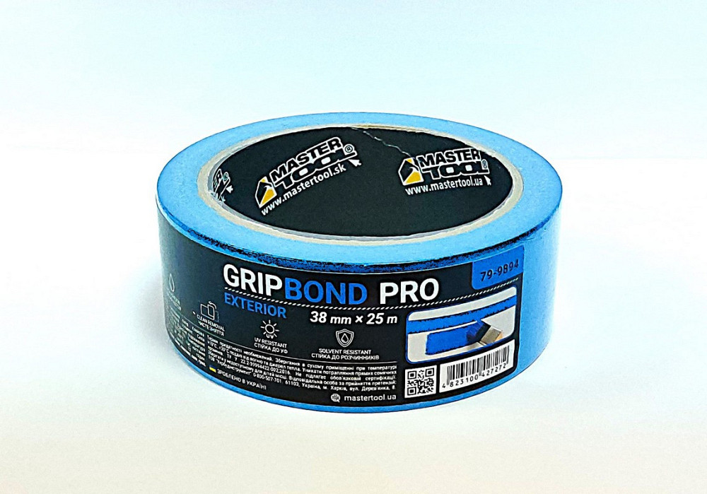 Лента малярная для фасадных работ MASTERTOOL GripBond Pro Exterior 38 мм×25 м синяя 79-9894 Харків - зображення 1