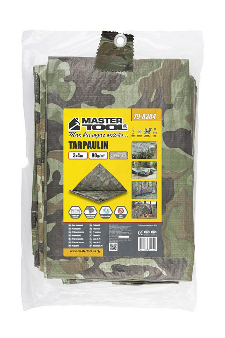 Тент универсальный MASTERTOOL TARPAULIN 3 × 4 м 90 г/м² Camouflage 79-8304 Харьков - изображение 8