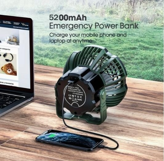 Портативний вентилятор з LED-світлом, акумулятор 5200 мАг, з дистанційним керуванням Киев - изображение 3