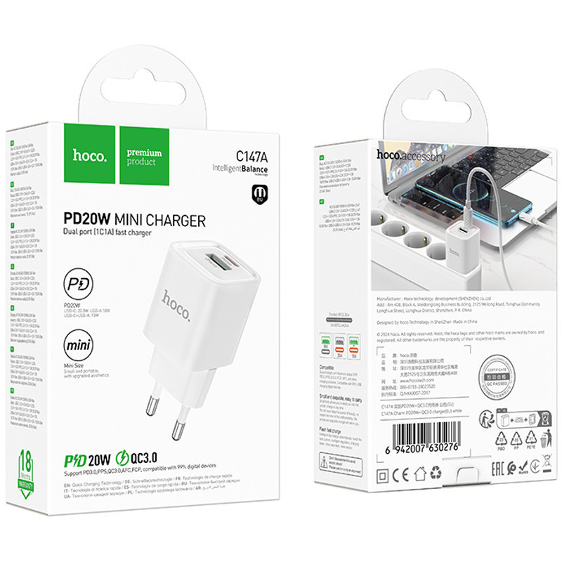 СЗУ Hoco C147A PD20W+QC3.0 (1USB-A/1C) Херсон - изображение 6