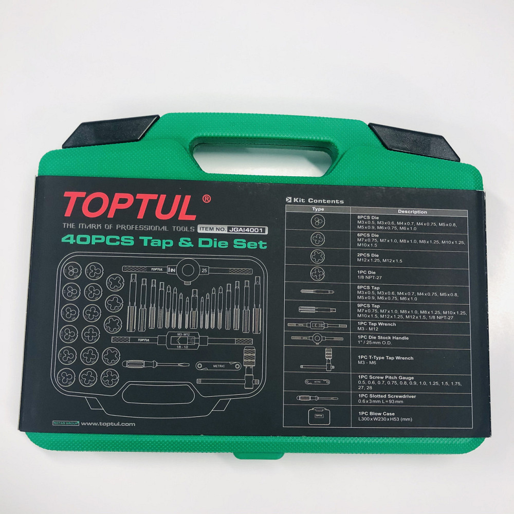 Набор резьбонарезного инструмента TOPTUL 40 ед. М3-М12 JGAI4001 Харьков - изображение 4