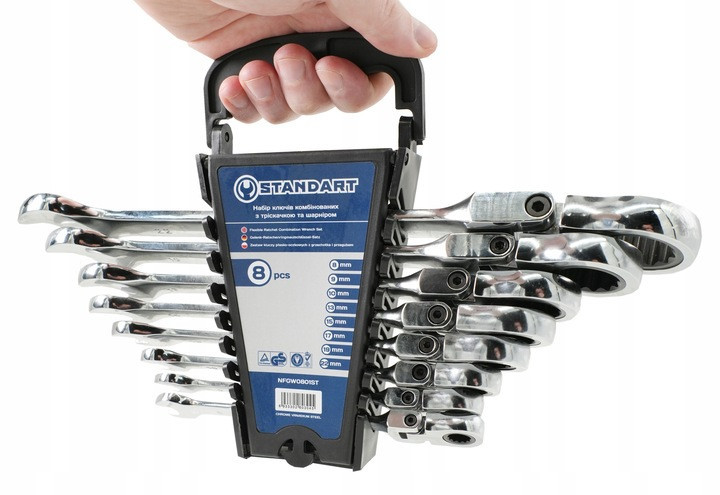 Набор ключей комбинированных с трещоткой и шарниром 8-10,13,15,17,19,22мм 8ед. на холдере  СТАНДАРТ  Харків - зображення 4