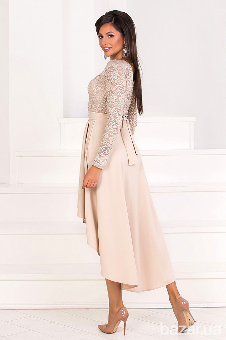 Короткое бежевое платье с рукавами Київ - зображення 3